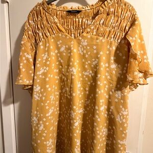 Yellow Printed Smocked Yoke Blouse